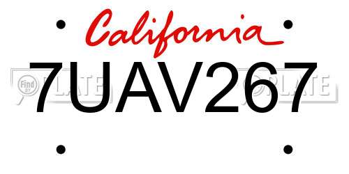7UAV267 California License Plate