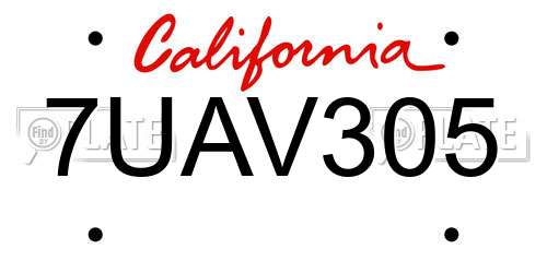 7UAV305 California License Plate