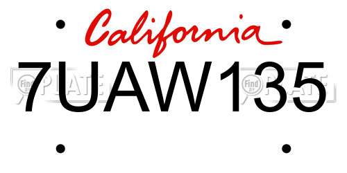 7UAW135 California License Plate