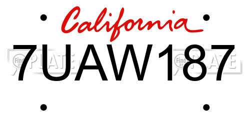 7UAW187 California License Plate
