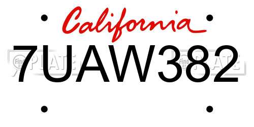7UAW382 California License Plate
