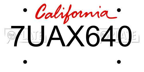 7UAX640 California License Plate
