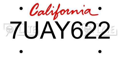 7UAY622 California License Plate
