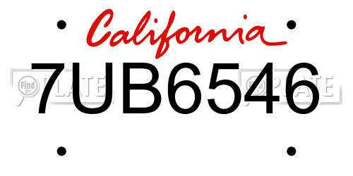 7UB6546 California License Plate