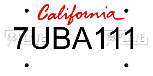 7UBA111 California License Plate