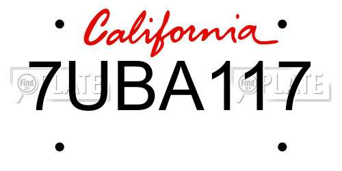 7UBA117 California License Plate