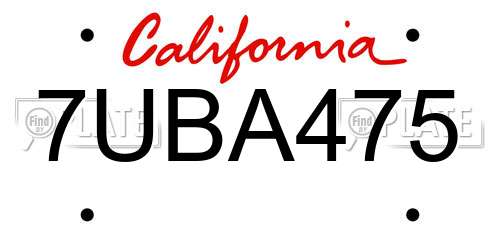 7UBA475 California License Plate