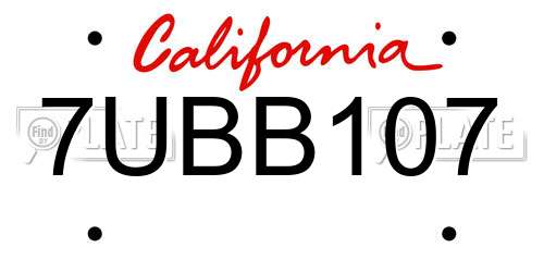 7UBB107 California License Plate