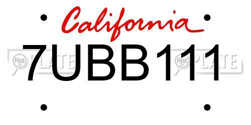 7UBB111 California License Plate