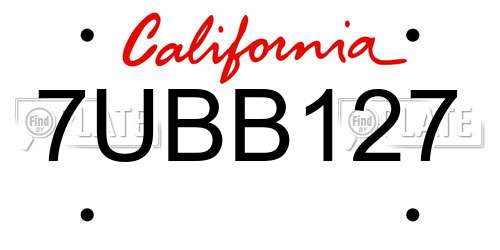 7UBB127 California License Plate