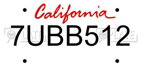7UBB512 California License Plate