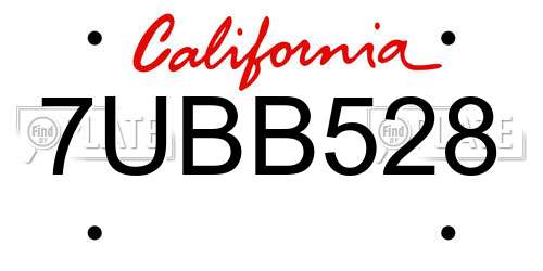 7UBB528 California License Plate