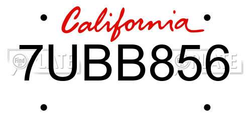 7UBB856 California License Plate