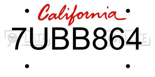 7UBB864 California License Plate