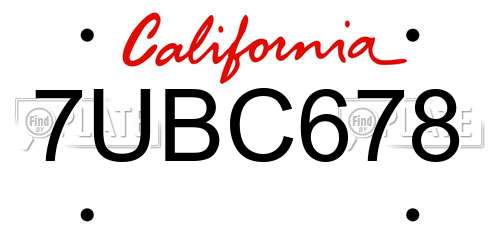 7UBC678 California License Plate