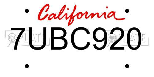 7UBC920 California License Plate