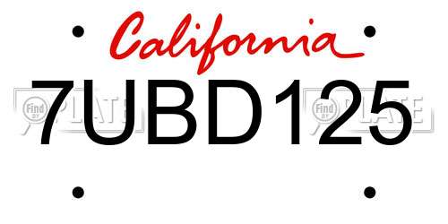 7UBD125 California License Plate