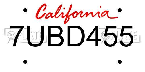 7UBD455 California License Plate