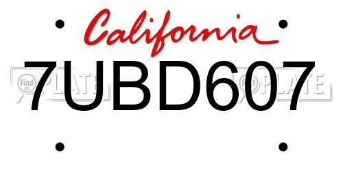7UBD607 California License Plate