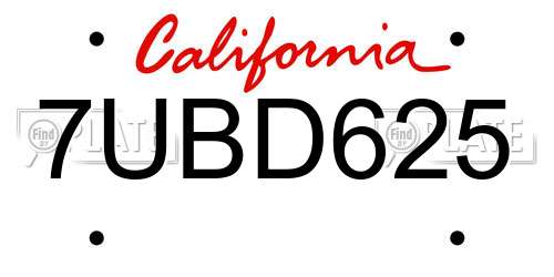 7UBD625 California License Plate