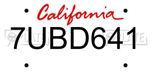 7UBD641 California License Plate