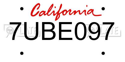 7UBE097 California License Plate
