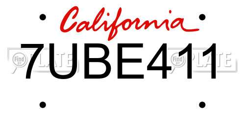 7UBE411 California License Plate