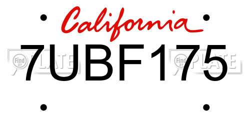 7UBF175 California License Plate