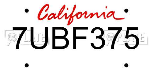7UBF375 California License Plate