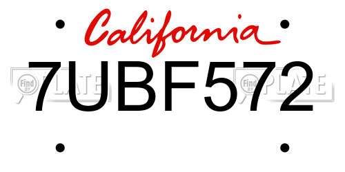 7UBF572 California License Plate