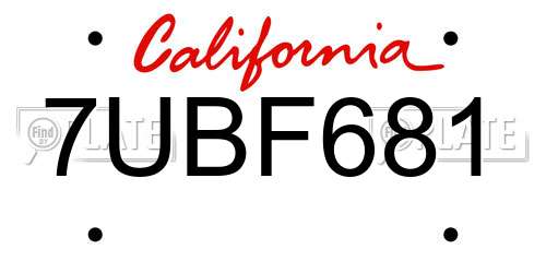 7UBF681 California License Plate