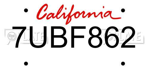 7UBF862 California License Plate
