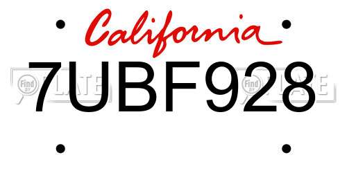 7UBF928 California License Plate