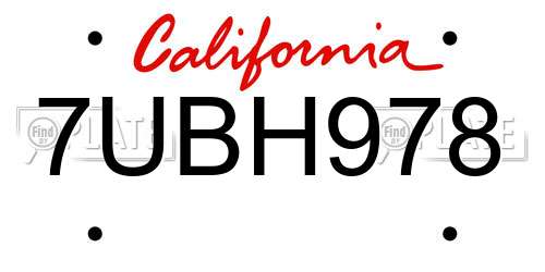 7UBH978 California License Plate