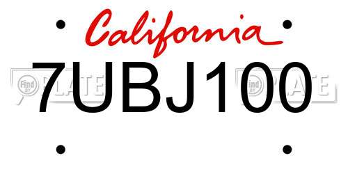 7UBJ100 California License Plate