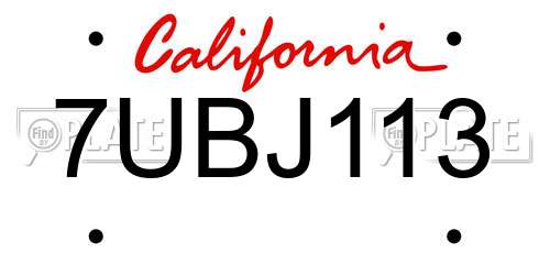 7UBJ113 California License Plate