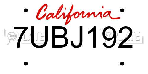 7UBJ192 California License Plate