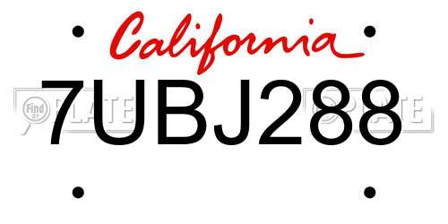 7UBJ288 California License Plate