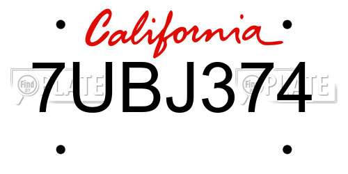 7UBJ374 California License Plate