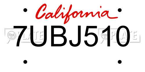 7UBJ510 California License Plate