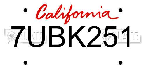 7UBK251 California License Plate