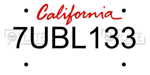 7UBL133 California License Plate