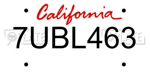 7UBL463 California License Plate