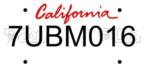 7UBM016 California License Plate