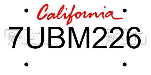 7UBM226 California License Plate
