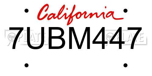 7UBM447 California License Plate