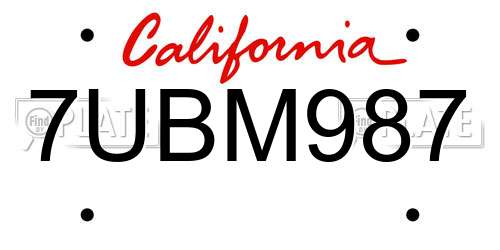 7UBM987 California License Plate
