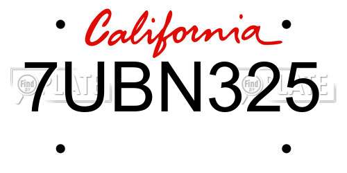 7UBN325 California License Plate
