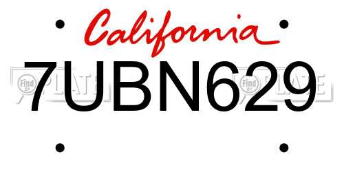 7UBN629 California License Plate