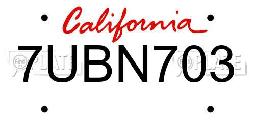 7UBN703 California License Plate
